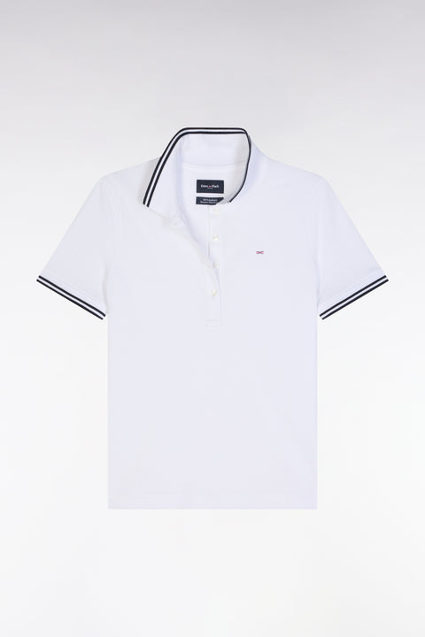 Polo à manches courtes en piqué de coton Pima blanc détails rayés coupe droite - Image 2