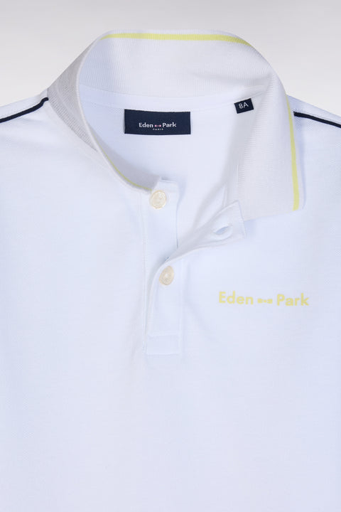 Polo à manches courtes en coton blanc logo jaune coupe droite - Image 2