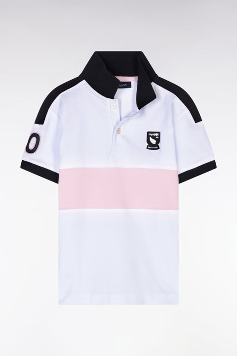 Polo New Zealand en piqué de coton blanc et rose coupe droite - Image 1