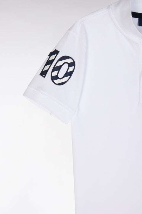Polo à manches courtes en piqué coton blanc broderie 10 coupe droite - Image 2