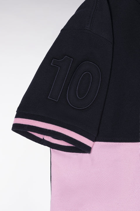 Polo à manches courtes en piqué coton marine et rose coupe droite - Image 2