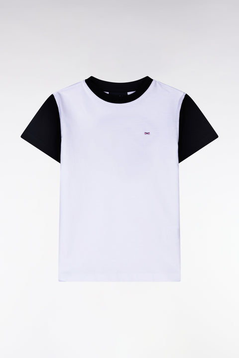 T-shirt en coton marine et blanc à broderie dos cerclée coupe droite - Image 1