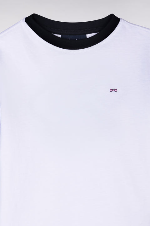 T-shirt en coton marine et blanc à broderie dos cerclée coupe droite - Image 3