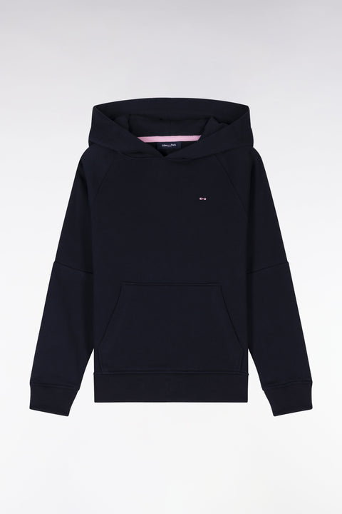 Sweatshirt à capuche en molleton coton marine coupe droite - Image 1