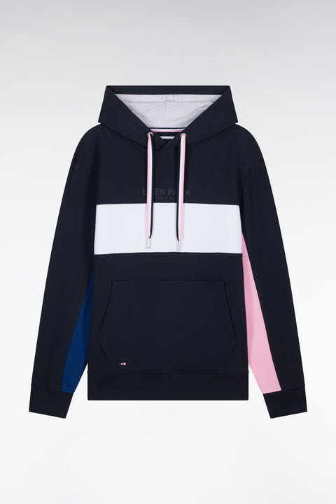 Sweatshirt à capuche colorblock en molleton coton marine coupe décontractée - Image 1