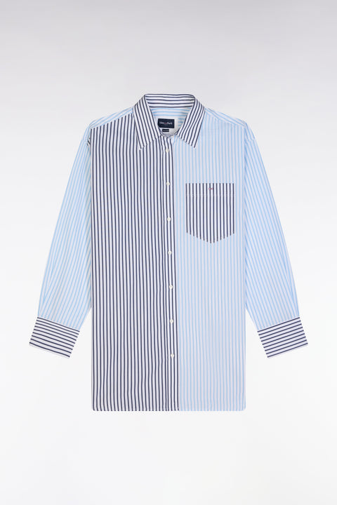 Chemise à patchwork de rayures en coton bleu coupe oversized - Image 2