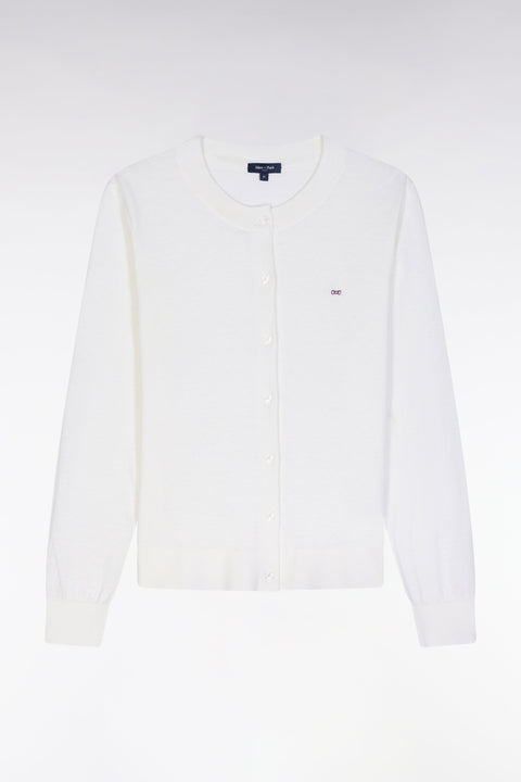 Cardigan en coton et soie mélangés écru coupe décontractée - Image 2