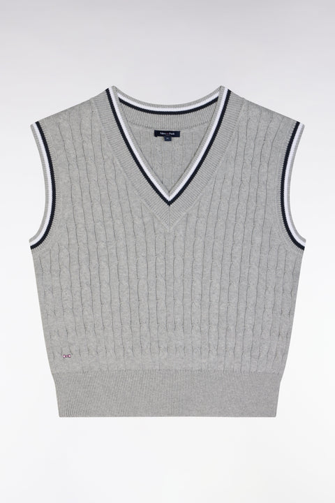 Pull sans manches en coton torsadé gris coupe décontractée - Image 2
