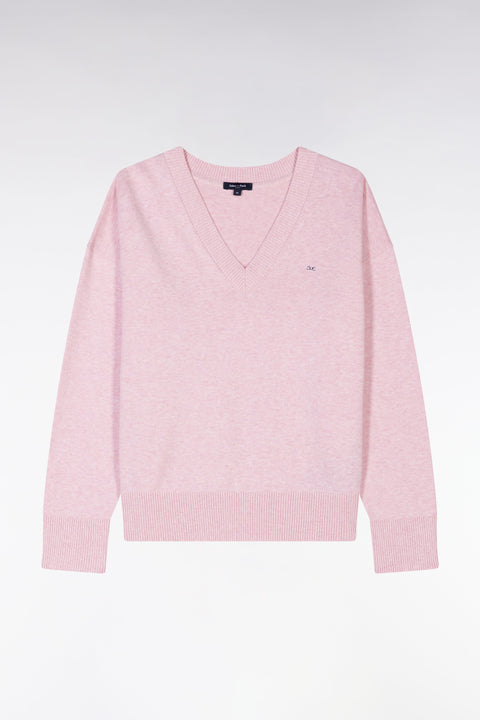 Pull col V en coton rose coupe décontractée - Image 2
