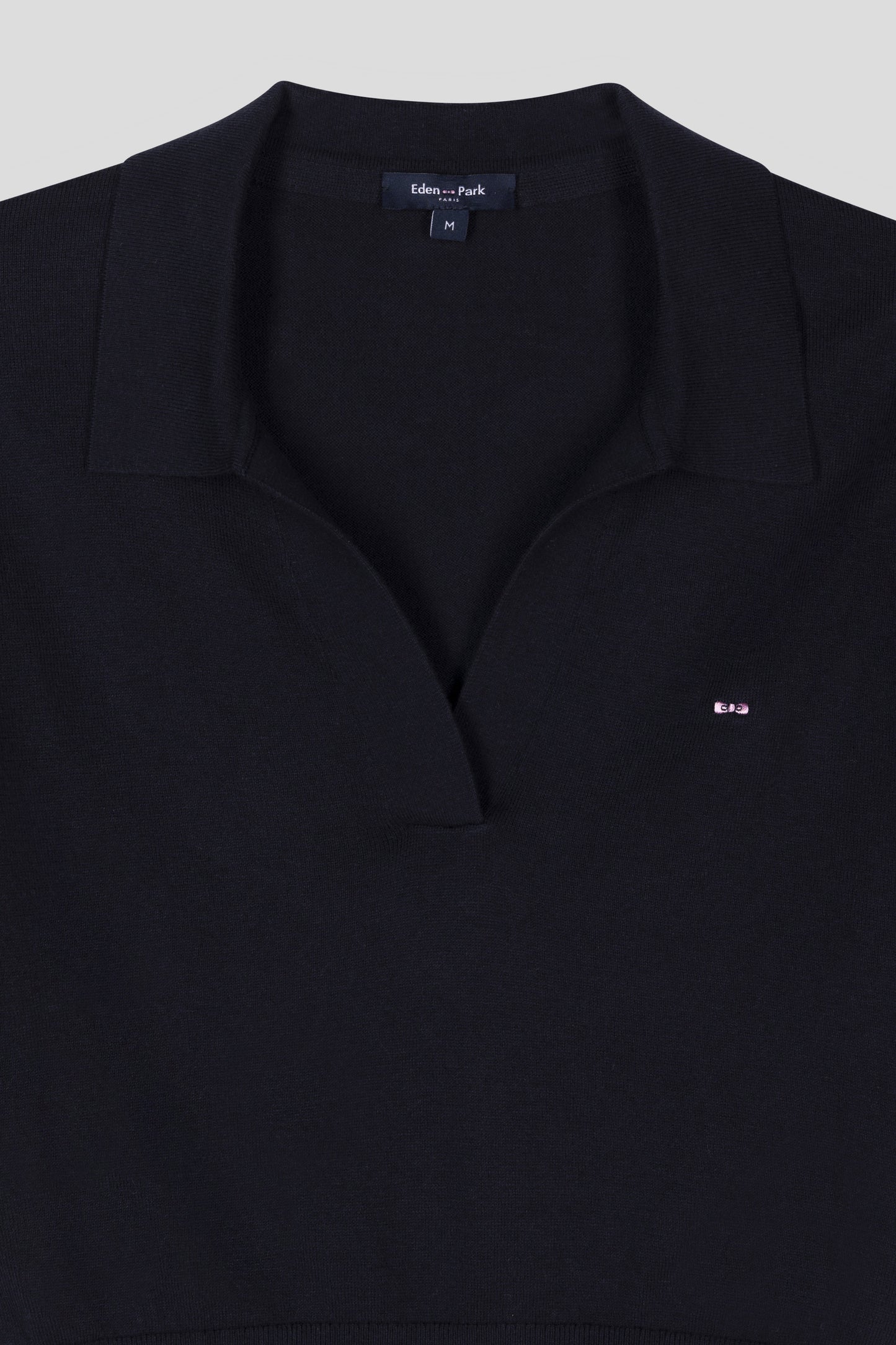 Pull col polo à manches courtes en coton biologique et cachemire marine coupe droite