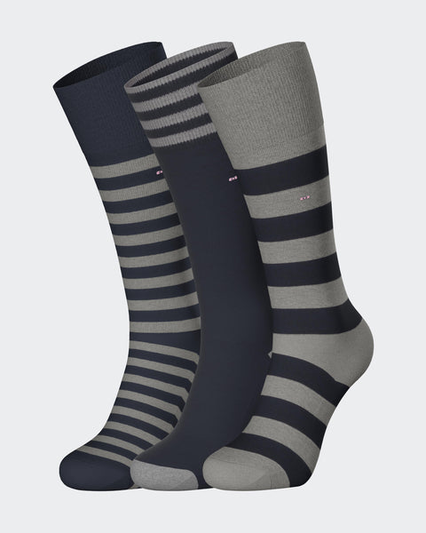 Lot de 3 paires de chaussettes cerclées marine et grises en coton stretch mélangé - Image 1