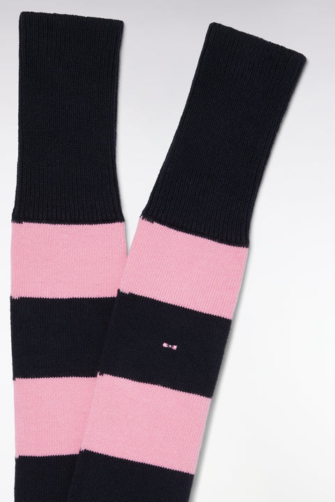 Chaussettes de rugby montantes cerclées roses et marine - Image 2