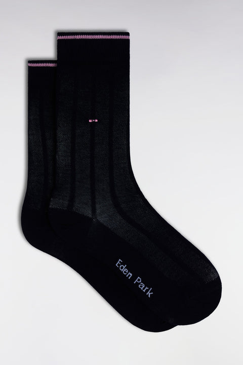 Chaussettes en coton stretch mélangé rayures verticales marine - Image 1