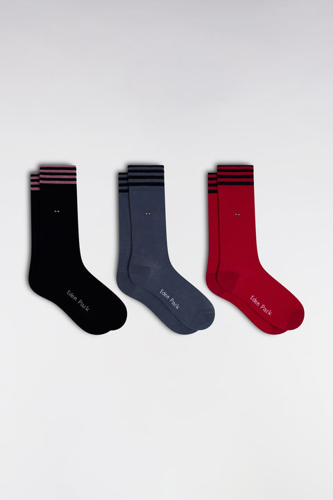 Lot de 3 paires de chaussettes marine fuchsia et grises en coton stretch mélangé - Image 1