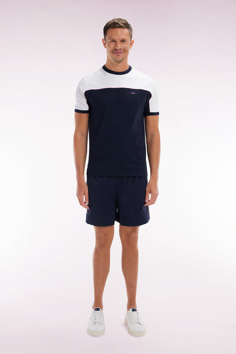 Maillot de bain marine à passepoil rose - Image 1