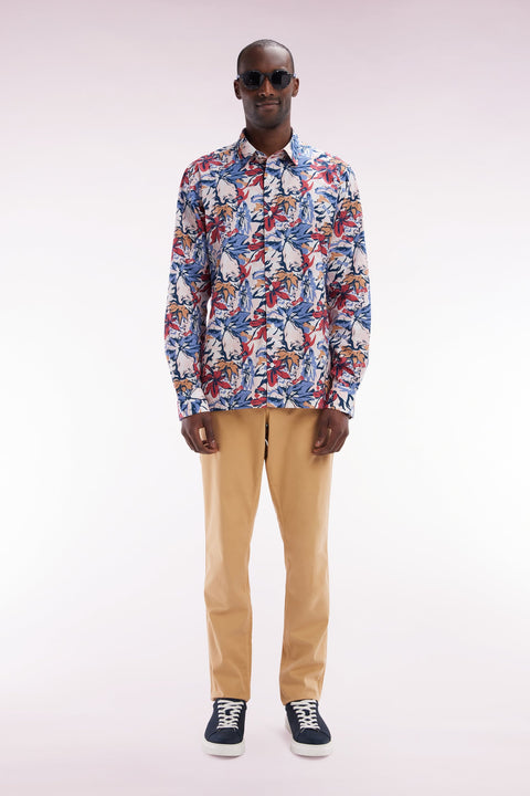 Pantalon chino sans plis en coton stretch camel coupe droite - Image 1