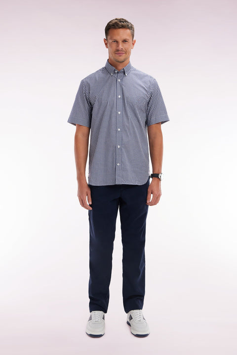 Pantalon chino sans plis en coton stretch marine coupe droite - Image 1