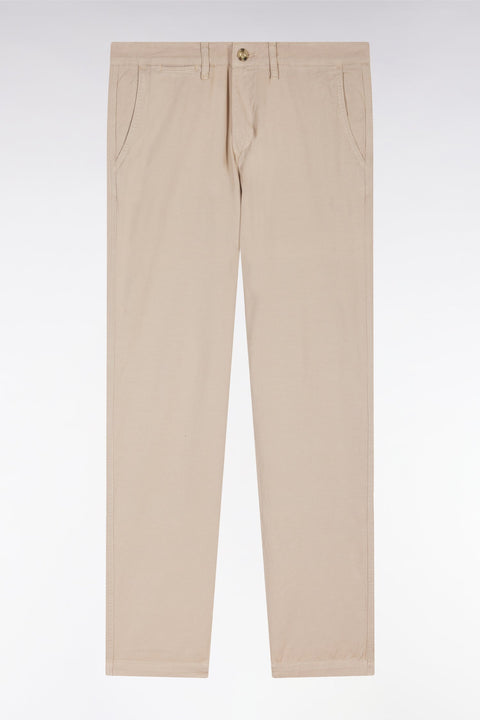 Pantalon chino sans pli en coton et lin stretch beige coupe droite - Image 2