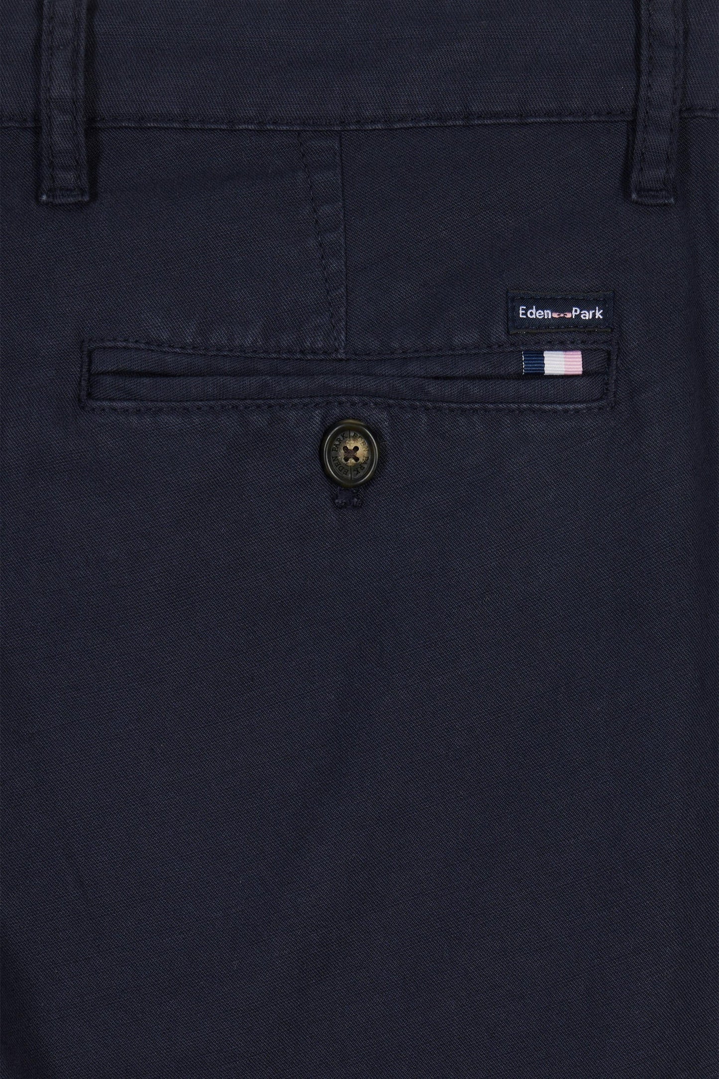Pantalon chino sans pli en coton et lin stretch marine coupe droite