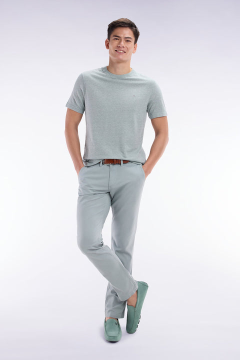 Pantalon chino sans pli en coton et lin stretch gris moyen coupe droite - Image 3
