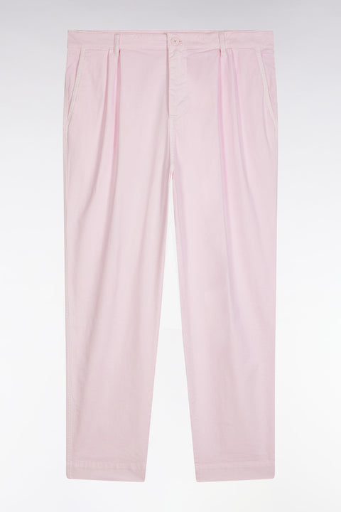 Pantalon chino à plis en coton stretch rose coupe droite - Image 2