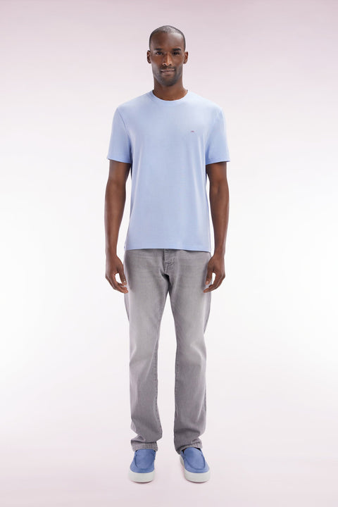 Jean 5 poches en denim stretch gris clair stone bleach coupe droite - Image 1