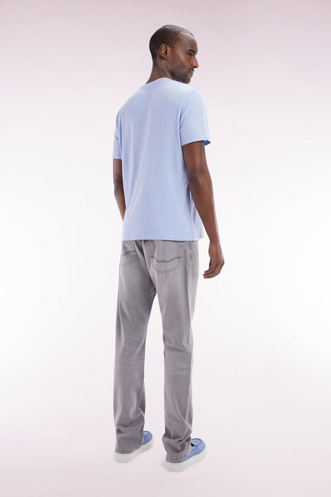 Jean 5 poches en denim stretch gris clair stone bleach coupe droite - Image 3