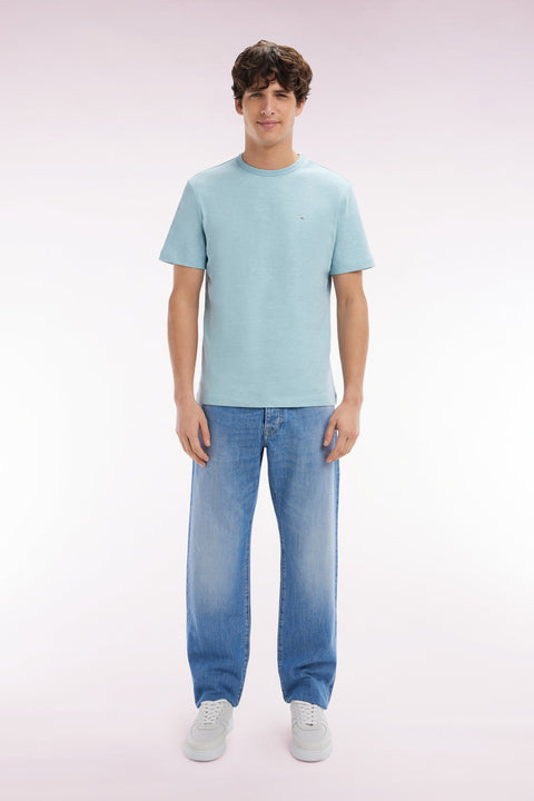 Jean 5 poches en denim bleu délavage stone bleach coupe Comfort - Image 1