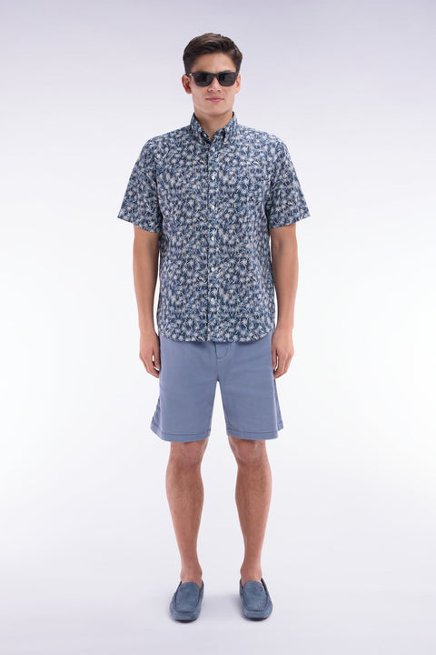 Bermuda à taille élastiquée en lyocell et coton stretch gris - Image 1