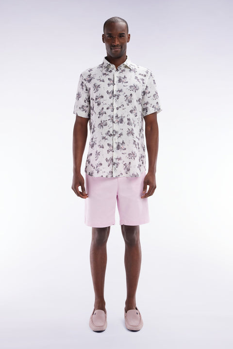 Bermuda à taille élastiquée en lyocell et coton stretch rose - Image 1