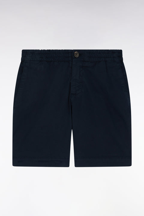 Bermuda en coton stretch taille élastiquée marine coupe droite - Image 1