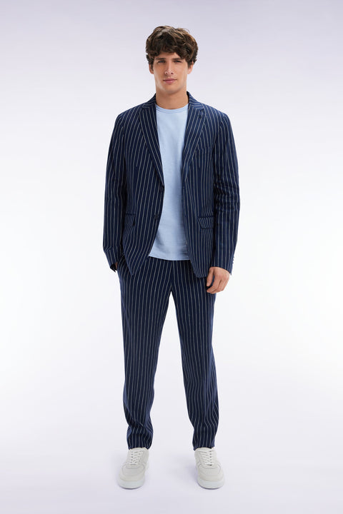 Pantalon à taille élastique à rayures tennis marine - Image 1