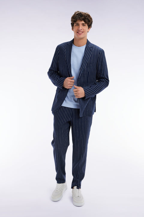 Pantalon à taille élastique à rayures tennis marine - Image 3