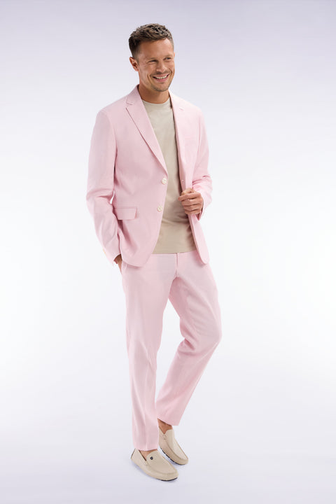 Pantalon à taille élastique en lin et coton stretch rose - Image 3