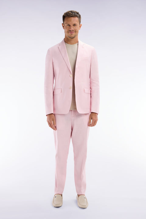 Pantalon à taille élastique en lin et coton stretch rose - Image 1
