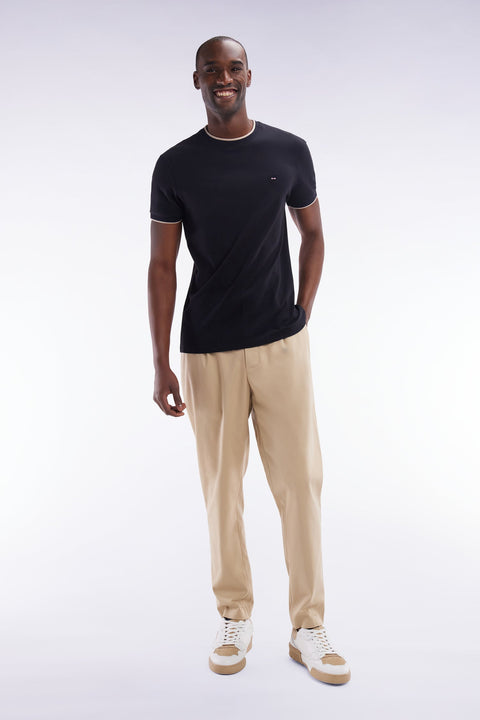Pantalon à taille élastique en lyocell et coton stretch beige - Image 3