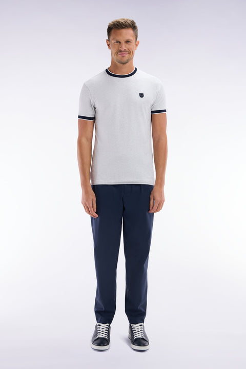 Pantalon à taille élastique en lyocell et coton stretch marine - Image 1