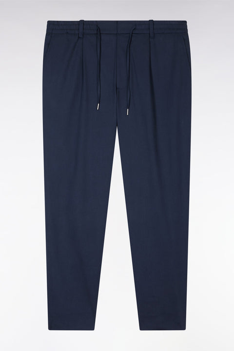 Pantalon à taille élastique en lyocell et coton stretch marine - Image 2