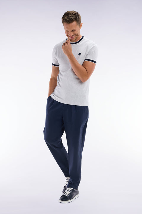 Pantalon à taille élastique en lyocell et coton stretch marine - Image 3