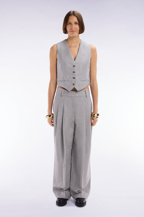 Pantalon chevron à plis en laine et lin gris - Image 3