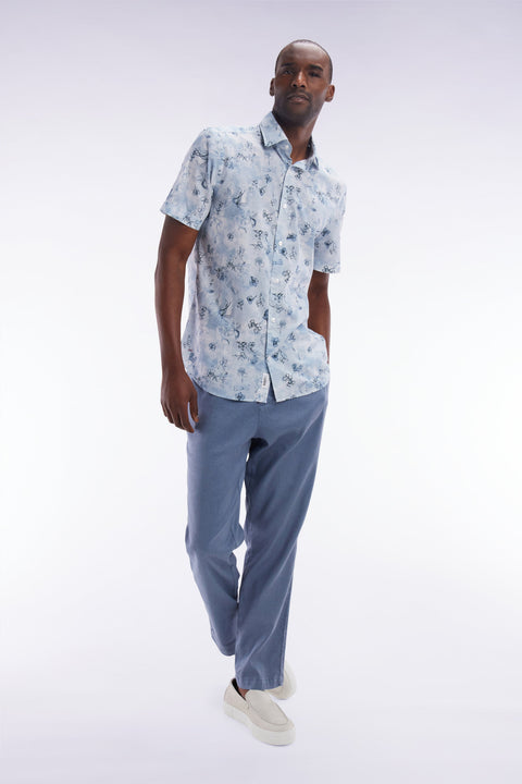 Pantalon fluide à taille élastique en lin et coton stretch gris - Image 3
