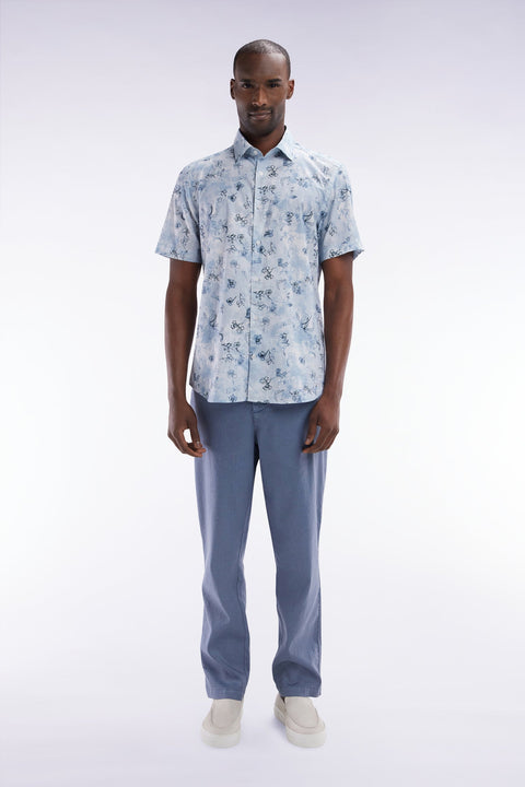 Pantalon fluide à taille élastique en lin et coton stretch gris - Image 1