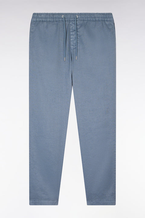 Pantalon fluide à taille élastique en lin et coton stretch gris - Image 2