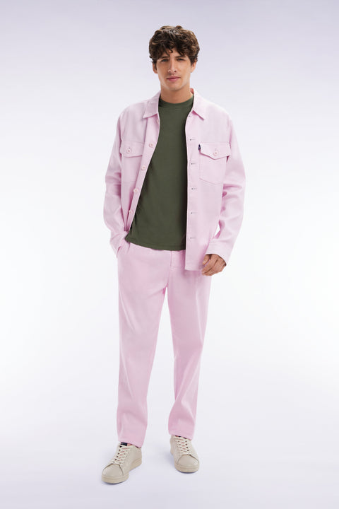 Pantalon fluide à taille élastique en lin et coton stretch rose - Image 3
