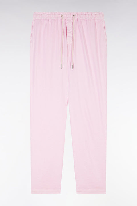 Pantalon fluide à taille élastique en lin et coton stretch rose - Image 2
