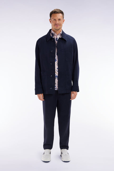 Pantalon à taille élastique en coton stretch coupe Modern marine - Image 1