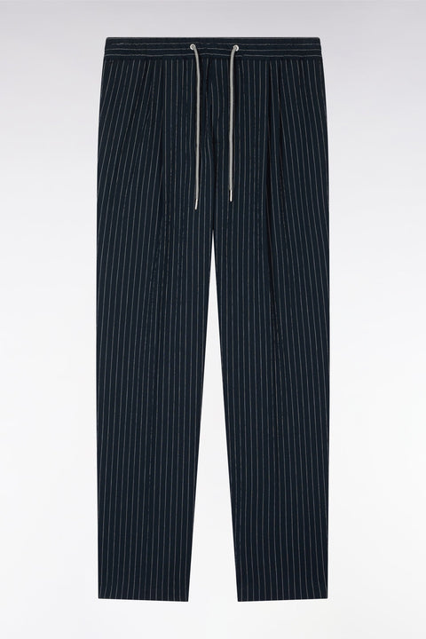 Pantalon seersucker en coton stretch marine à rayure tennis - Image 2