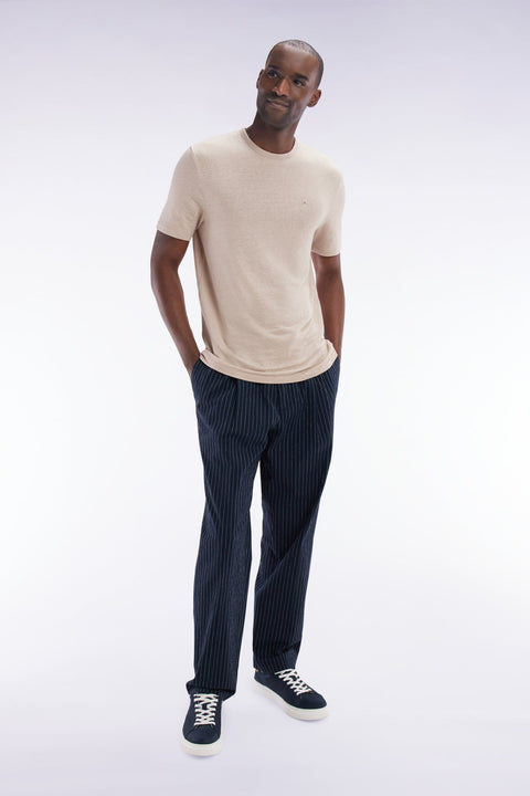 Pantalon seersucker en coton stretch marine à rayure tennis - Image 3