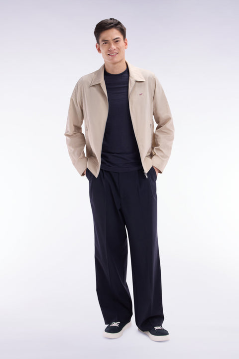Pantalon à plis jambes larges en laine stretch mélangée marine - Image 3