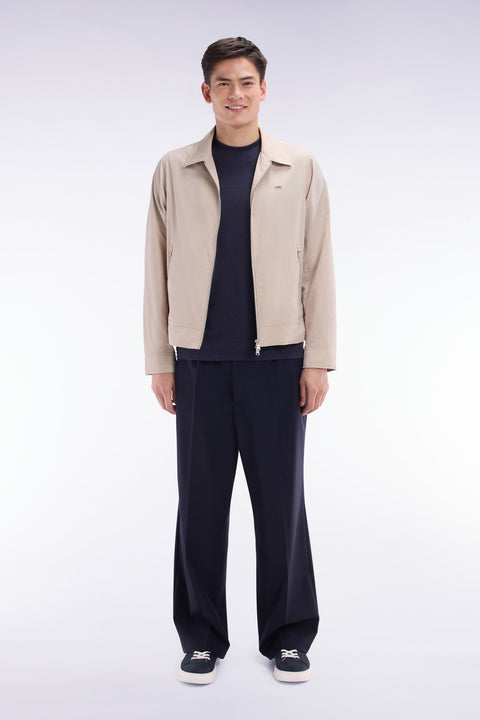Pantalon à plis jambes larges en laine stretch mélangée marine - Image 1